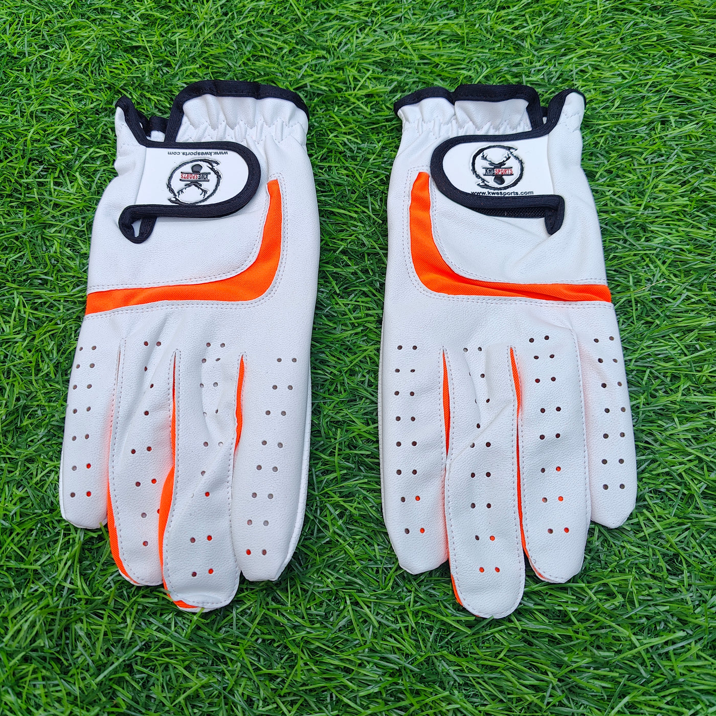 Kwesports pro leather tennis batting gloves - orange color